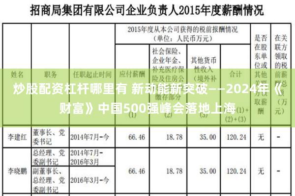 炒股配资杠杆哪里有 新动能新突破——2024年《财富》中国500强峰会落地上海